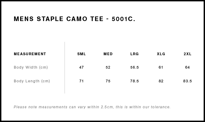 Size Guide - Style 5001C