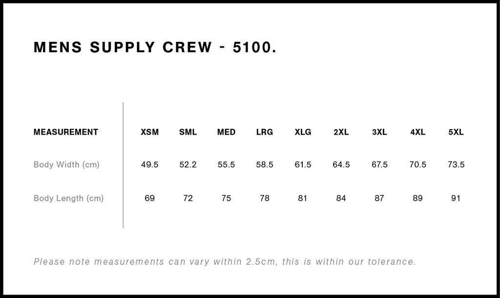 Size Guide - Style 5100