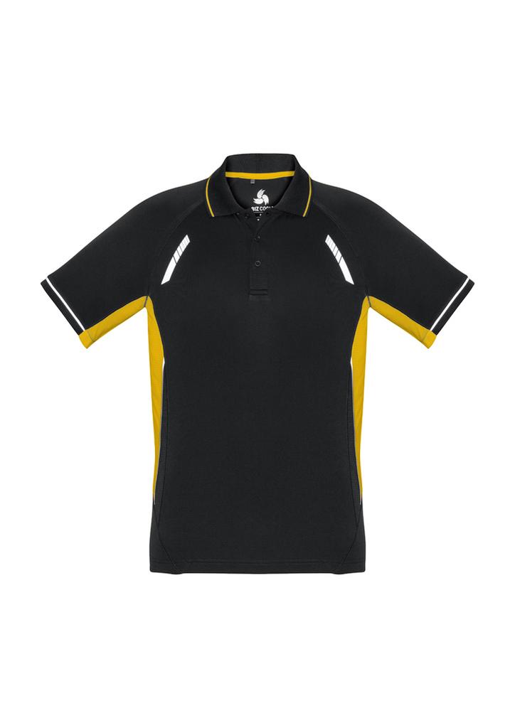 [9401042392350] P700MS - Mens Renegade Short Sleeve Polo (S, Black/Gold/Silver)