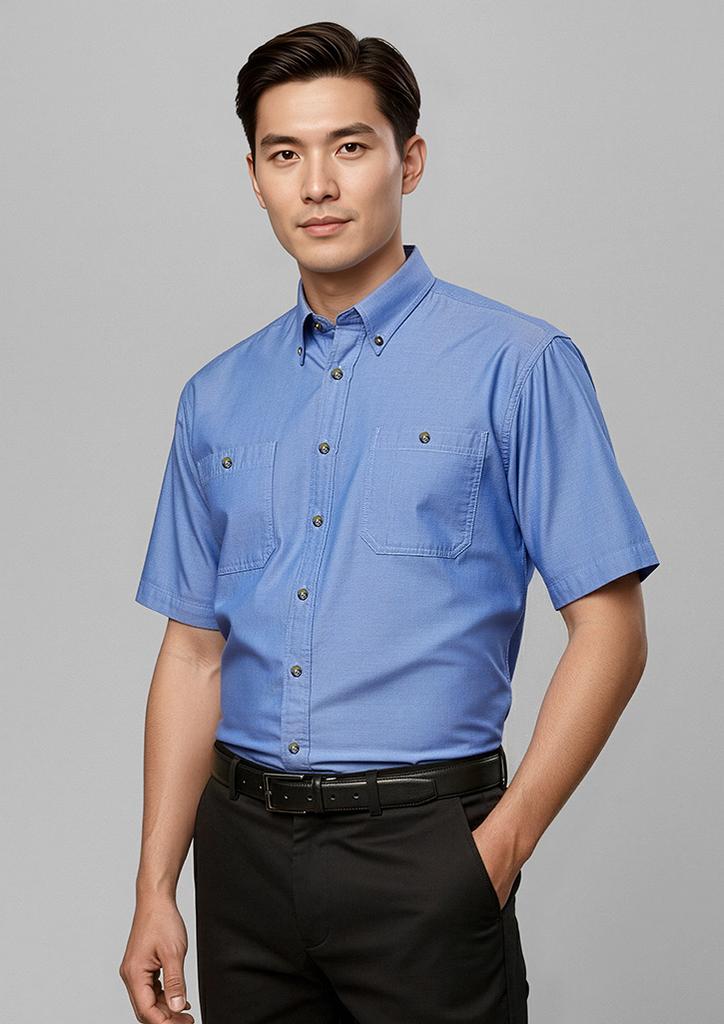 [9401042076038] SH113 - Mens Chambray Short Sleeve Shirt (XS)