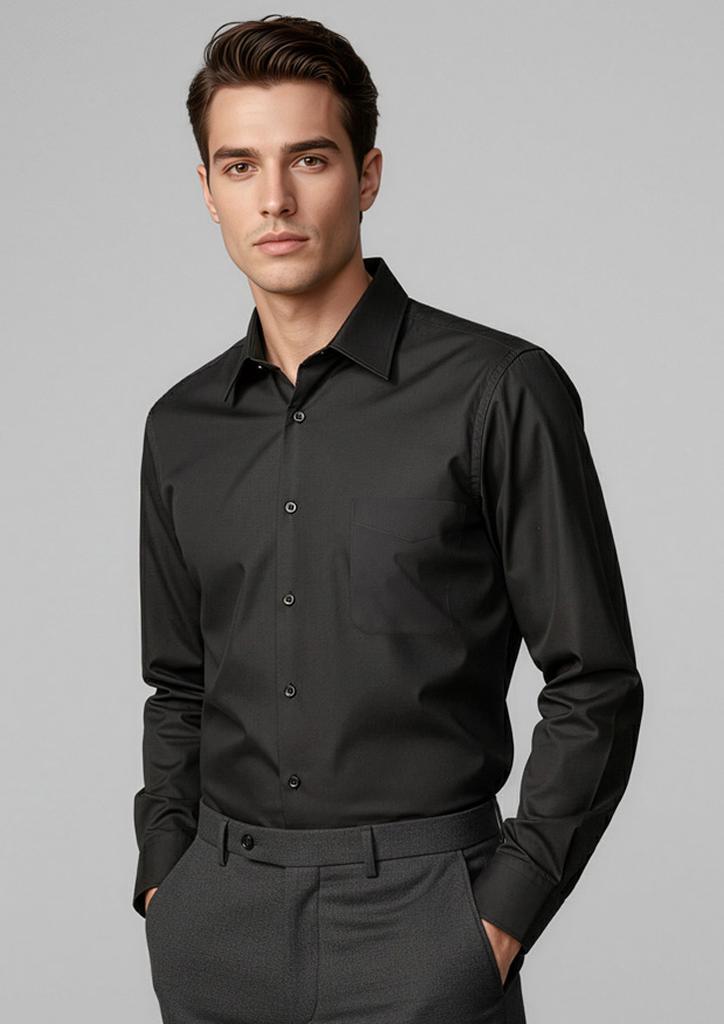 [9401042077646] SH714 - Mens Metro Long Sleeve Shirt (S, Black)