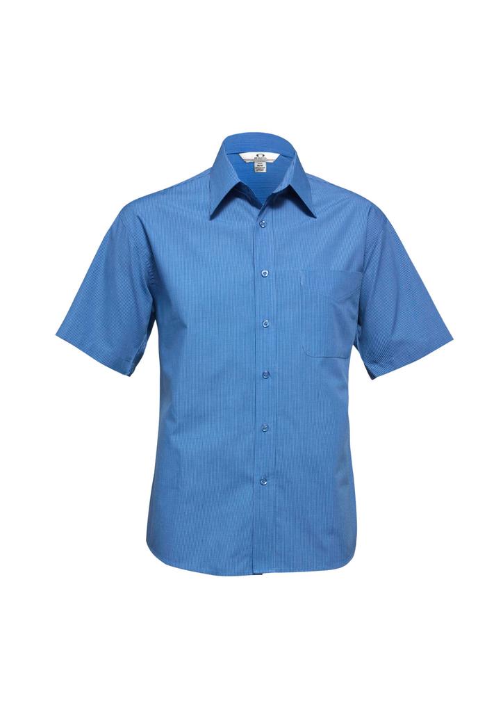 [9401042081377] SH817 - Mens Micro Check Short Sleeve Shirt (S, Mid Blue)