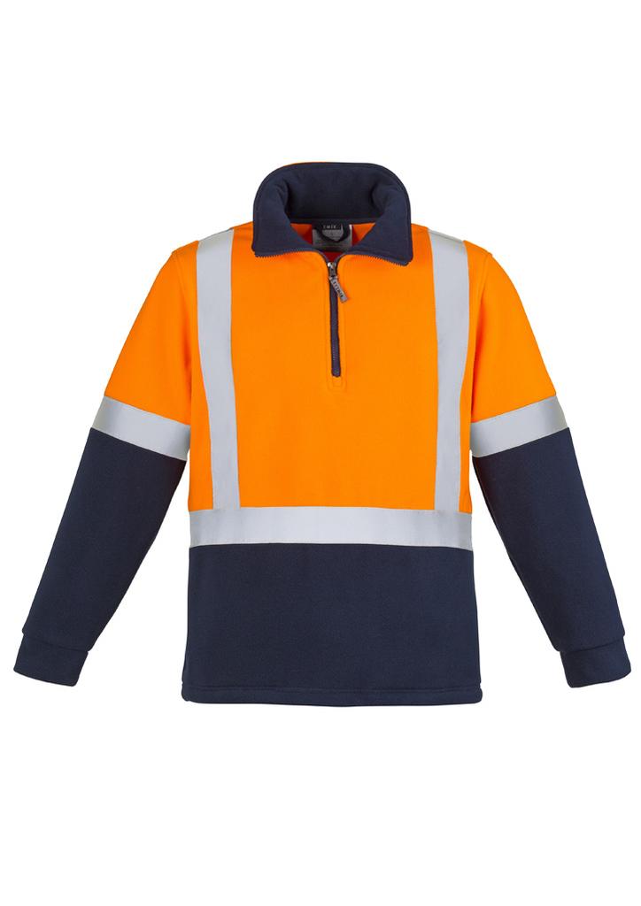 [9401042264565] ZT462 - Unisex Hi Vis Polar Fleece Pullover - Shoulder Taped (S, Orange/Navy)