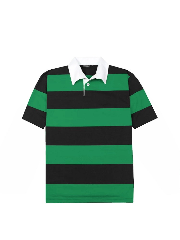 [SS-RJS-KK-XXS] SS-RJS - Short-Sleeved Striped Rugby Jersey (XXS, Black/Kelly)