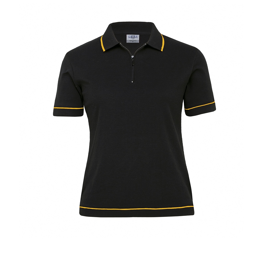 [OWRWP-BLACK-GOLD-8] OWRWP - Retro Waffle Polo - Womens (8, Black/Gold)