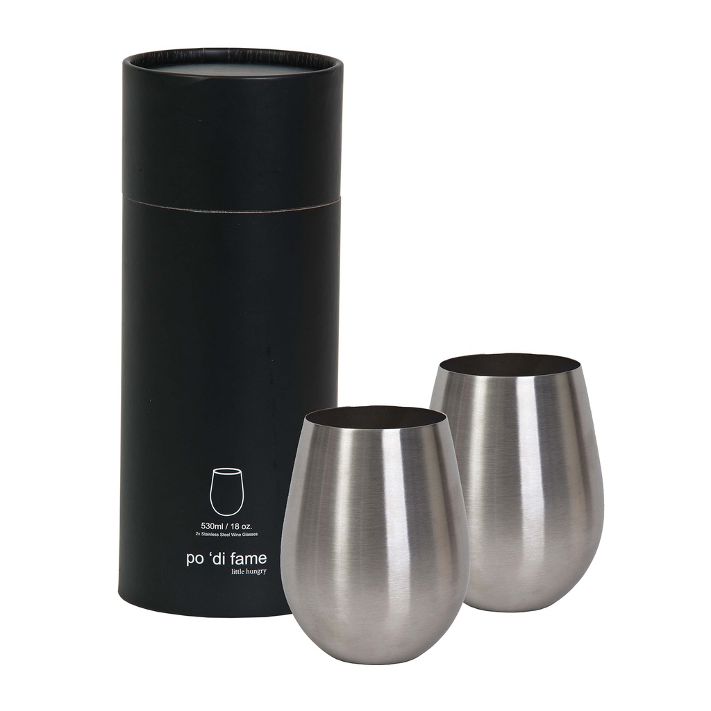 [POSSWG-SILVER-STANDARD] POSSWG - Stemless Stainless Steel Wine Glass Set