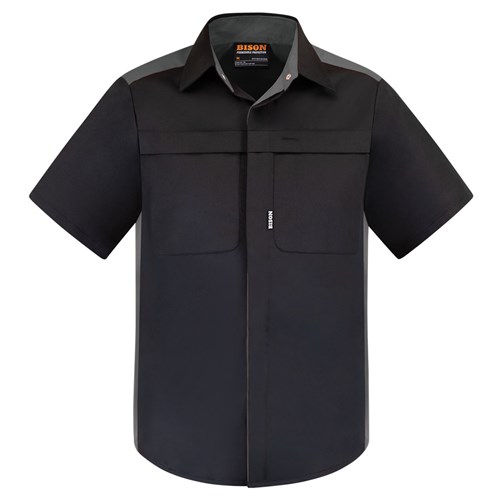 Shirt Polycotton Contrast Black/Grey (S)