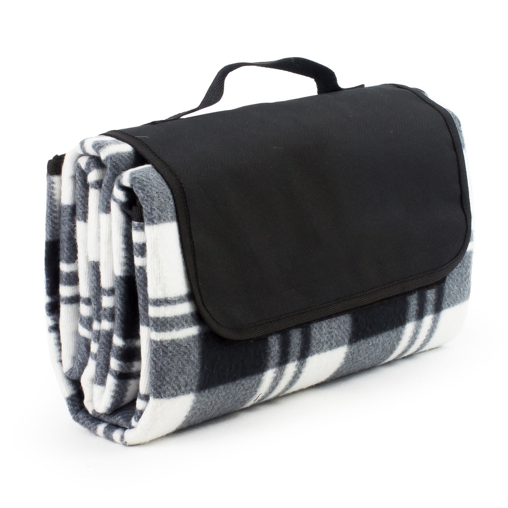 [AM006284] Picnic Tartan Blanket - Black/Grey