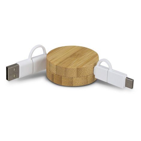 [124850] Bamboo Retractable Charging Cable - 124859