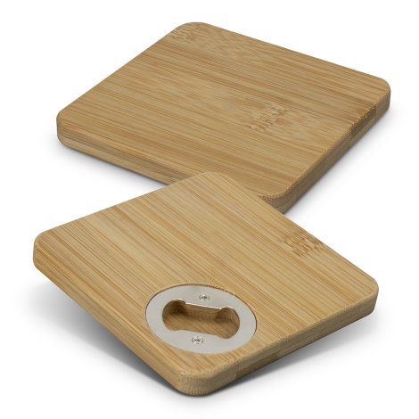 Bamboo Bottle Opener Coaster - Set of 2 - Square - 125551