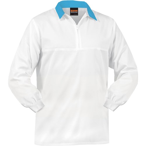 SMARTZONE L/S Jerkin 240gsm Polycotton Zip with Blue Collar (JFNPCMWSZ) (XS)