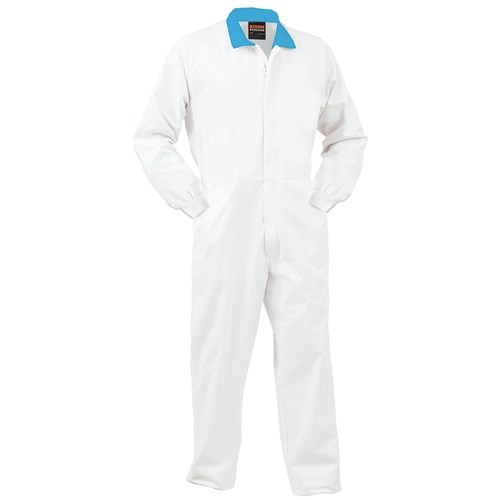SMARTZONE Overall 240gsm Polycotton Zip White with Blue Collar (FONPCMWSZ) (76R)