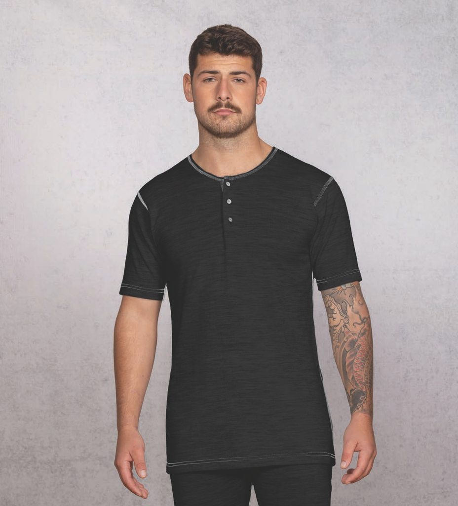 Thermal Rugged Button Front Short Sleeve (Black, S)