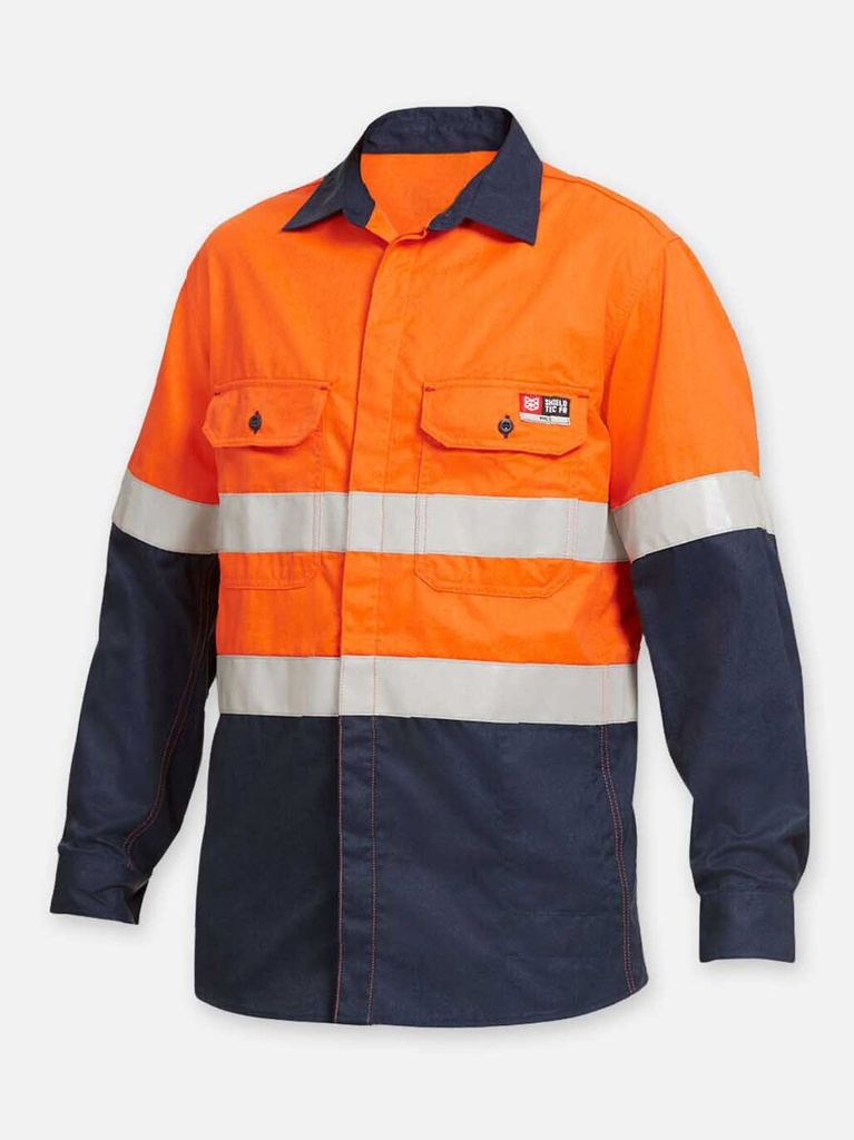 [9400083087768] Y04350 - Shieldtec FR Shirt Ls 2 Tone Unisex (S, ORANGE/NAVY)