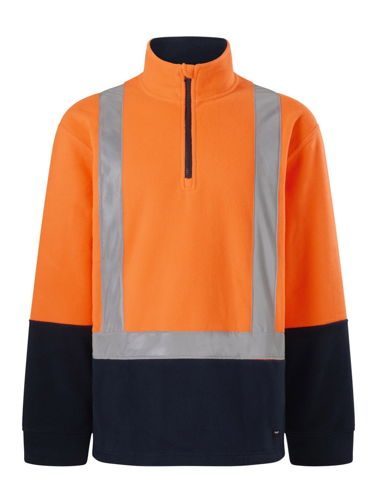[9400083418302] K55063 - HI-VIS POLAR FLEECE PULLOVER WITH NECK ZIP H-TAPED (S, ORANGE/NAVY)