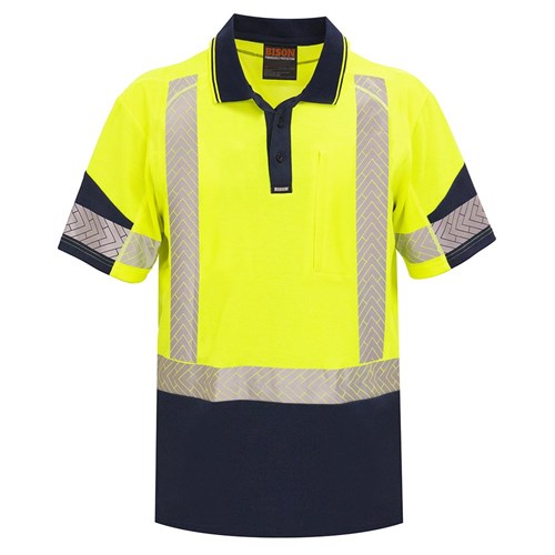 [AM006146] Polo Day/Night Quick-Dry Cotton Backed Yellow/Navy