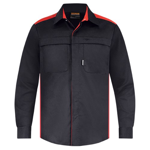 [AM006168] Shirt Polycotton Contrast Black/Red (LC0108)