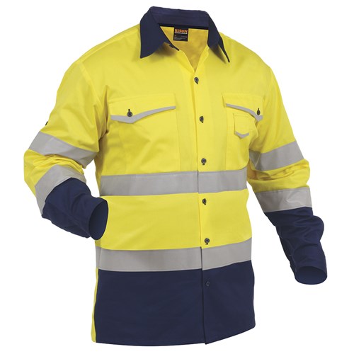 [AM006173] Shirt Day/Night X-Back Cotton Yellow/Navy (SNBCO)