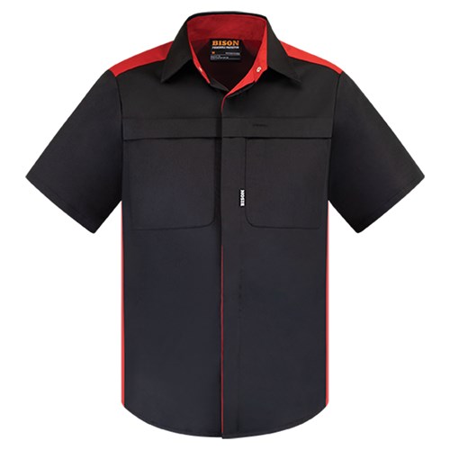 [AM006176] Shirt Polycotton Contrast Black/Red