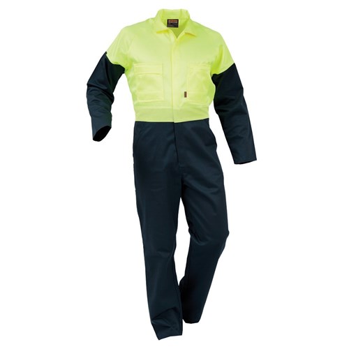 [AM006392] Overall Workzone Day Only Polycotton Zip Spruce/Yellow (DOPPC)