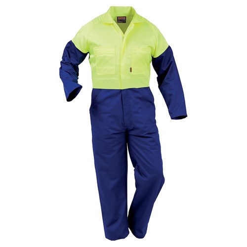 [AM006393] Overall Workzone Day Only Polycotton Zip Royal Blue/Yellow (DOPPC)