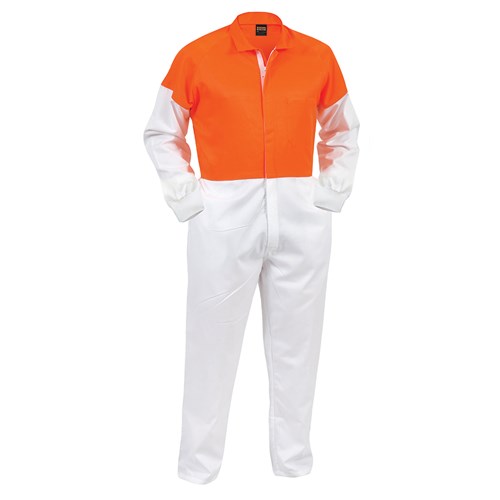 Overall Workzone Lightweight Polycotton Hi-Vis Food Industry Zip White/Orange (FONPCLW)