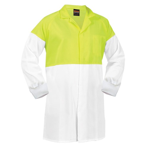 Dustcoat Workzone Lightweight Polycotton Food Industry White/Yellow (DFDPCLW)