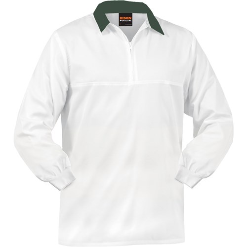 [AM006511] SMARTZONE L/S Jerkin 240gsm Polycotton Zip with Green Collar (JFNPCMWSZ)