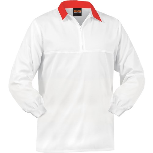 [AM006512] SMARTZONE L/S Jerkin 240gsm Polycotton Zip with Red Collar (JFNPCMWSZ)