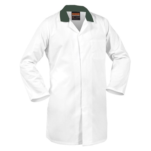 [AM006514] SMARTZONE Dustcoat 240gsm Polycotton Domed with Green Collar (DFDPCMWSZ)